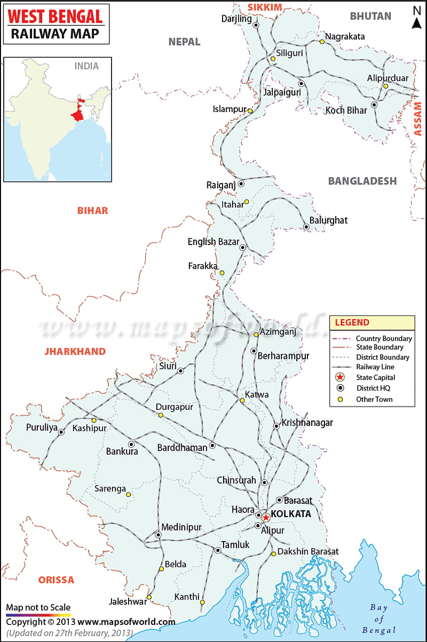 Batı Bengal Demiryolu Haritası – MapsofWorld HD telefon duvar kağıdı