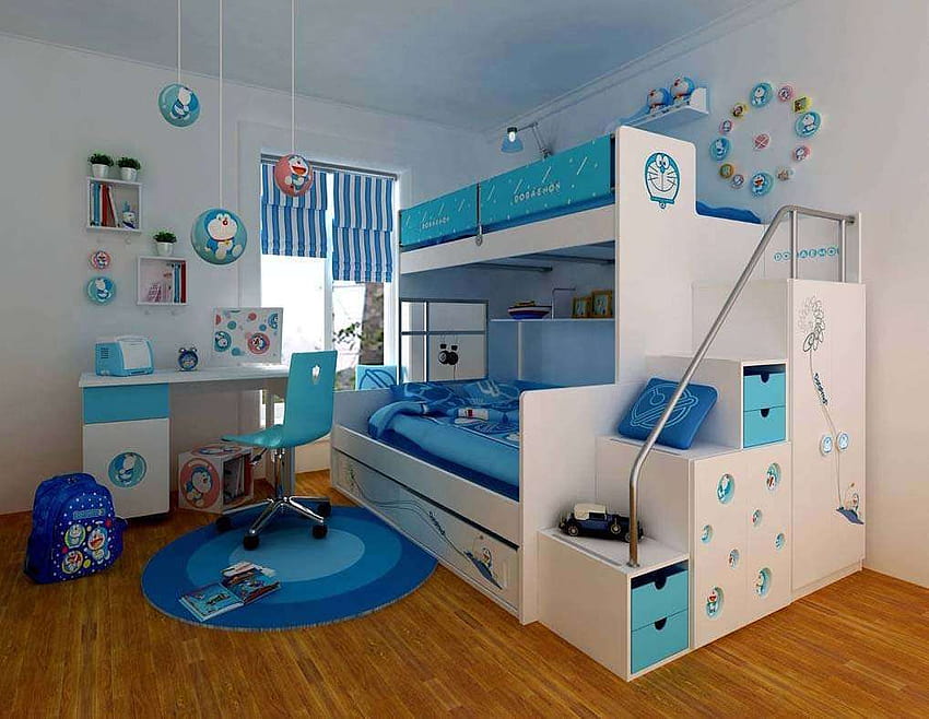 파란색 이층 침대가 있는 십대 소녀 방 아이디어 HD 월페이퍼
