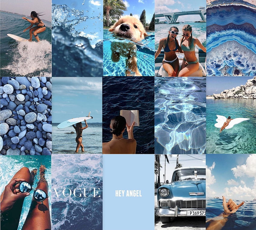 65 Cetakan DIGITAL BLUE BEACH Vibes Summer Ocean, lautan kolase musim panas Wallpaper HD