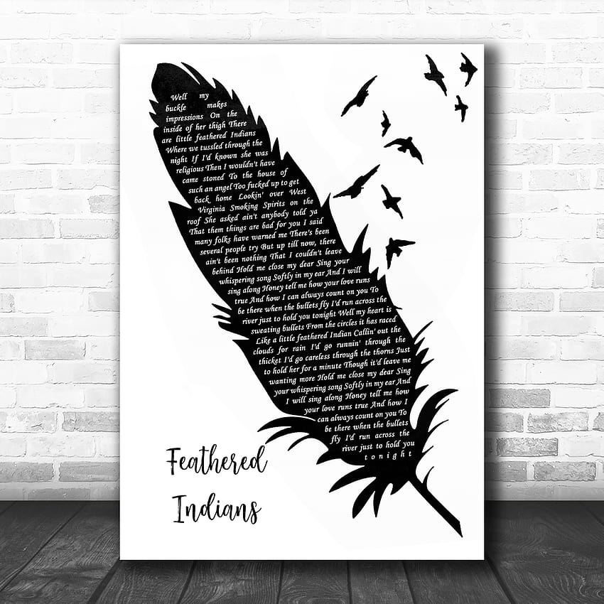 Tyler Childers Feathered Indians czarno-białe pióra i ptaki Song liryczny cytat Music Print Tapeta na telefon HD