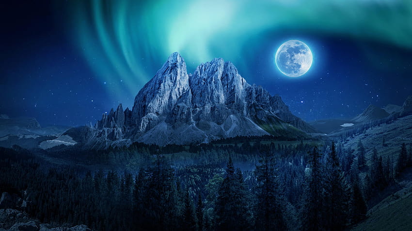 Bergmond-Nachtlandschaft HD-Hintergrundbild