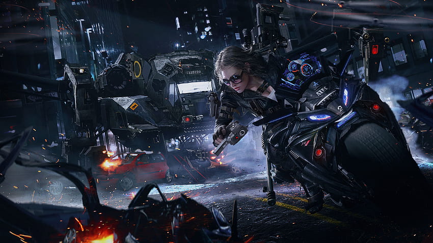 Crossfire Game, cyberpunk motorcycle biker girl sci fi HD wallpaper