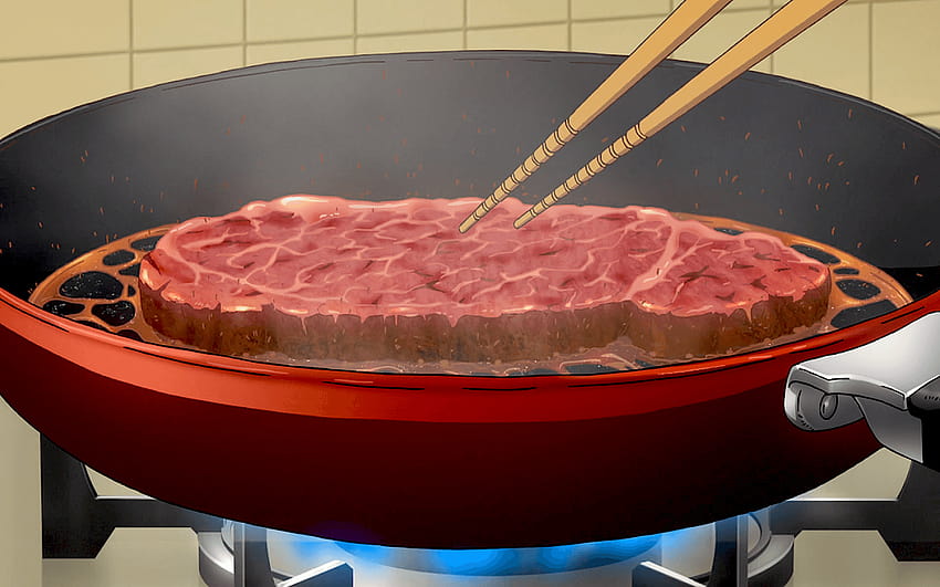 Yuzu's Steak, anime food HD wallpaper