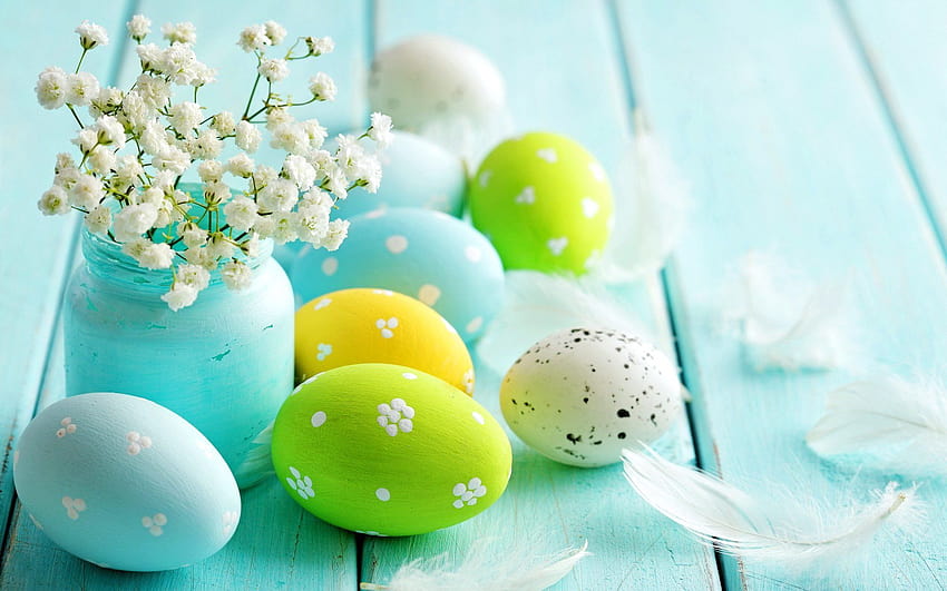 สุขสันต์วันอีสเตอร์ไข่ กระต่าย พื้นหลังอวยพรฤดูใบไม้ผลิ วอลล์เปเปอร์ HD