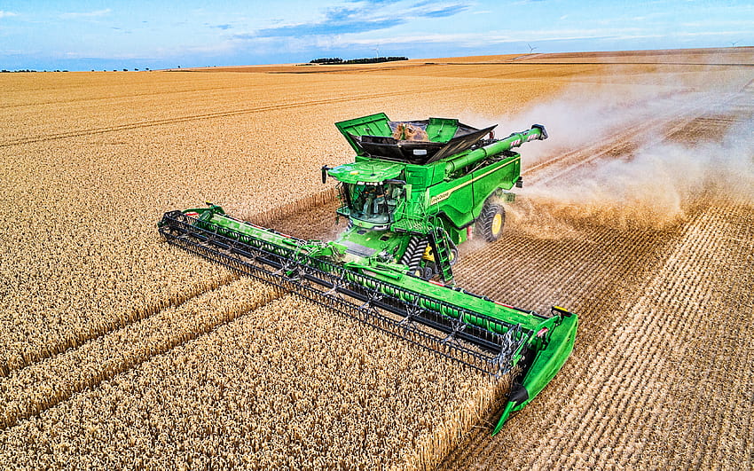 Seria John Deere X9, kombajn zbożowy, kombajny 2021, zbiór pszenicy, koncepcje zbioru, R, koncepcje rolnictwa, John Deere z rozdzielczością 3840x2400. Wysoka jakość, John Deere 2021 Tapeta HD