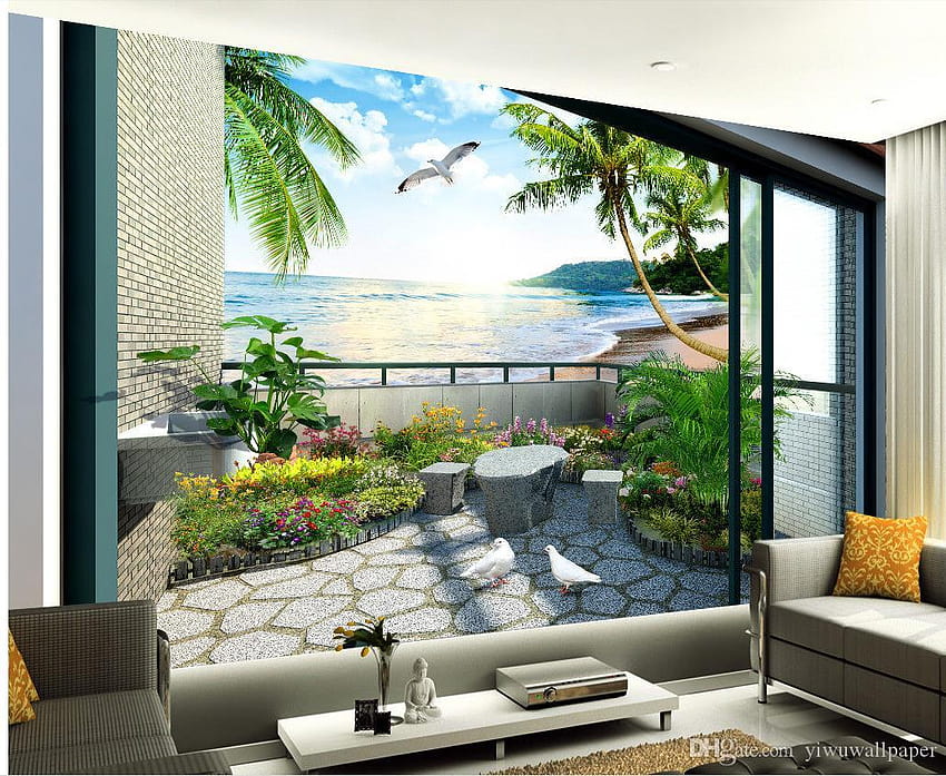 Balcony Garden Sea View Room 3D Stereo TV Wall Mural 3d 3d Wall Papers For  Tv Backdrop 4 A From Yiwu , $ HD wallpaper | Pxfuel