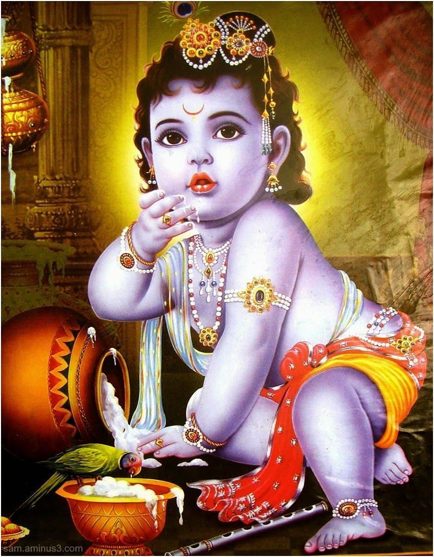 Bebé Señor Krishna, makhan chor fondo de pantalla del teléfono