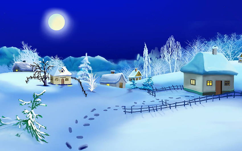 Christmas Night Small Village In A Winter Time : 13, christmas night time HD wallpaper