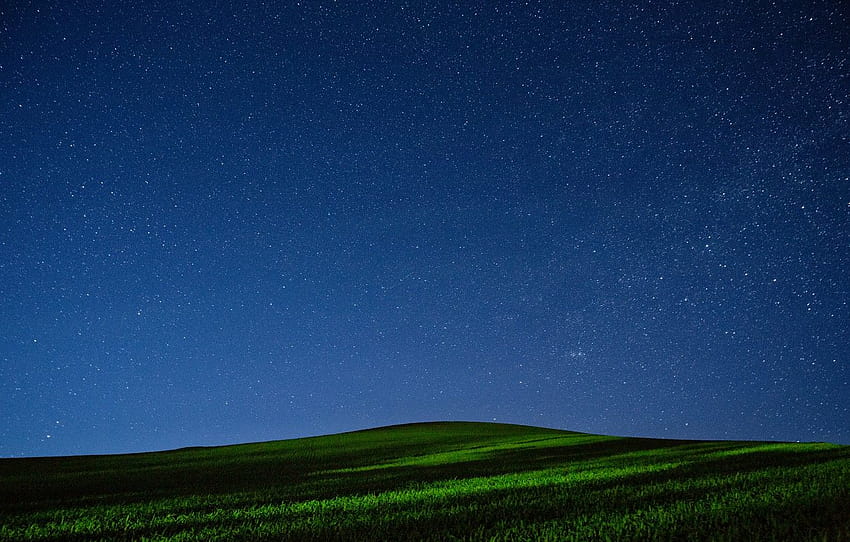 campo, cielo, hierba, estrellas, noche, colina, sección природа, windows xp night fondo de pantalla