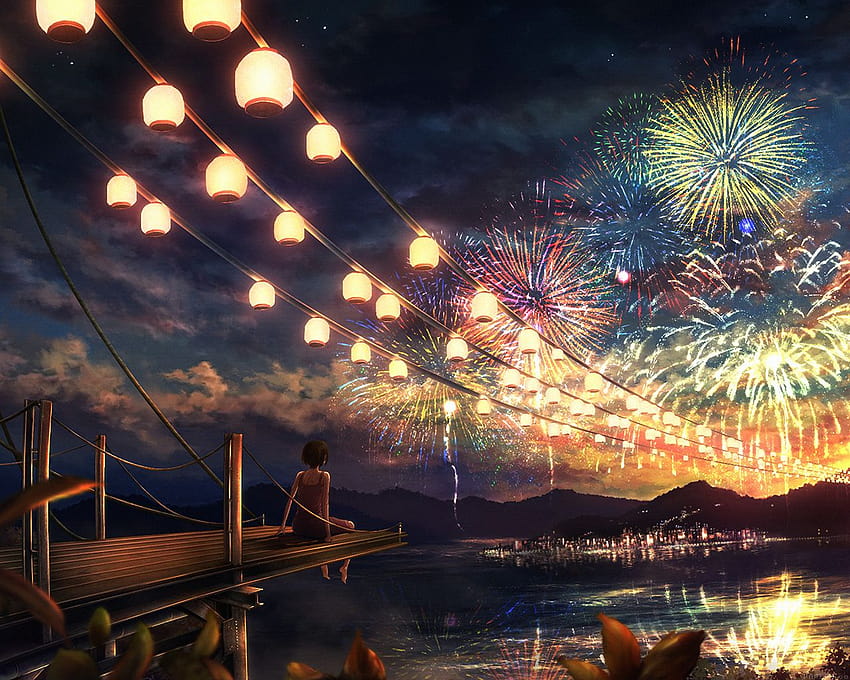 3840x2160 Anime Festival Lanterns Night Fence Scenic night lanterns HD  wallpaper  Pxfuel