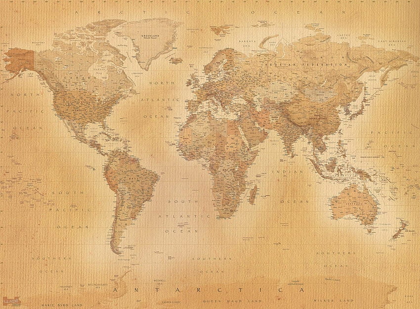 Стар стил ретро карта на света стенопис 2,32 м x 3,15 м Нова, карта на Обединеното кралство HD тапет