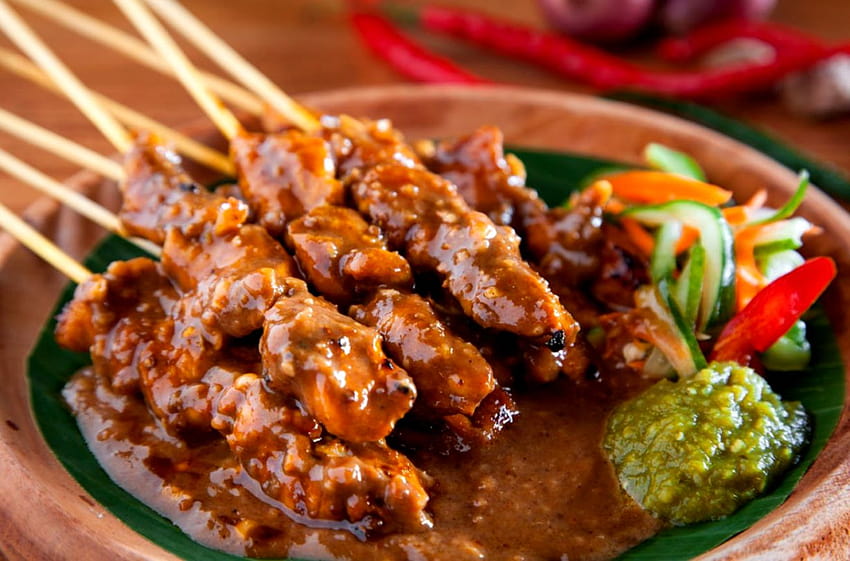 Индонезийска храна Sate Ayam, индонезийска храна HD тапет