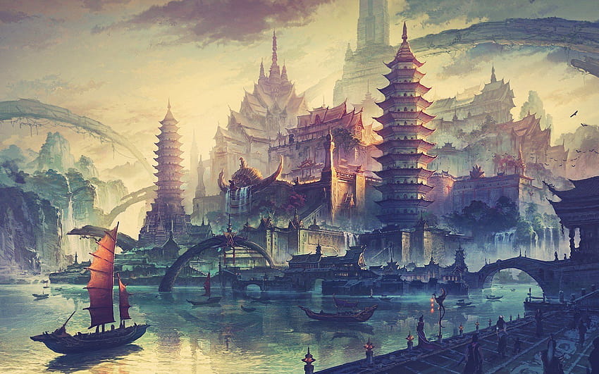 artwork, China Town, Meng, Kuno / dan, cina kuno Wallpaper HD