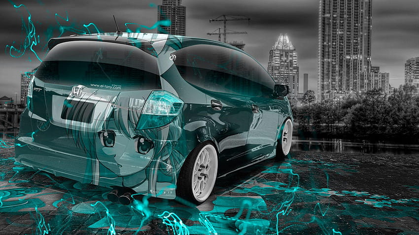 Honda Fit JDM Anime Girl Aerography City Car 2015 Wallpaper HD