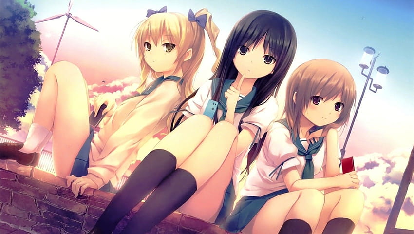 Schuluniformen, Anime, Cure Girl ...sf.co.ua, drei Anime-Freundinnen HD-Hintergrundbild