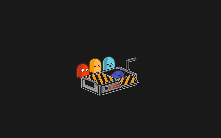 : Illustration, Minimalismus, Text, Logo, Cartoon, Pac Man, Ghostbusters-Logo HD-Hintergrundbild