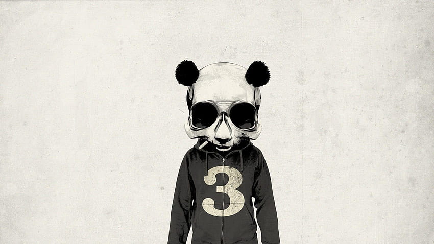 Ilustracja szarej maski, panda, kurtka, czaszka, grafika, panda raperów Tapeta HD
