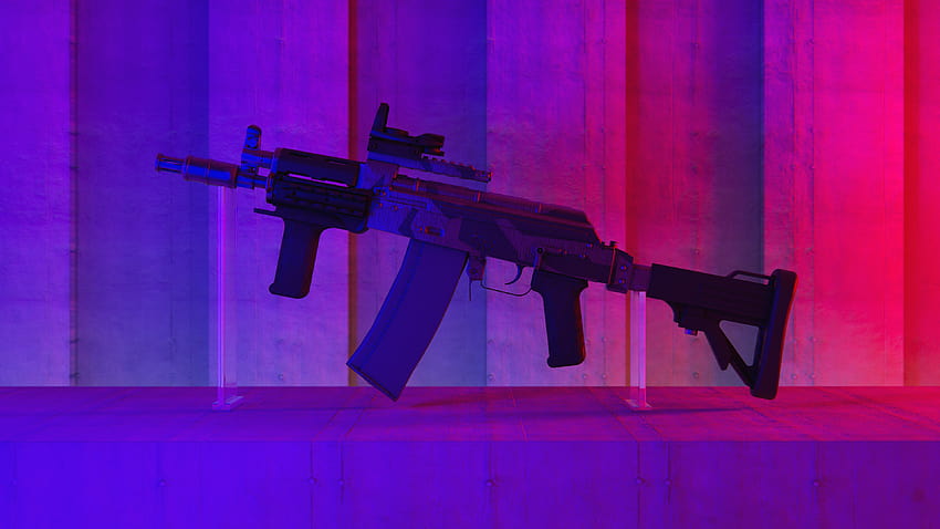 CGi Digital Art Render Rendering Weapon Rifles Mini Beryl Neon Lights Neon HD wallpaper