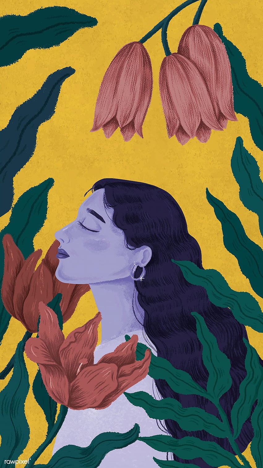 Ilustração de fundos de tela móvel de mulher roxa botânica, pintura de mulheres moblie Papel de parede de celular HD