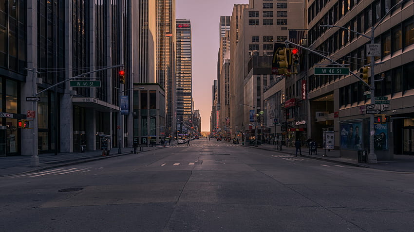 почти празна улица в Ню Йорк сутрин празни пътища, Ню Йорк HD тапет