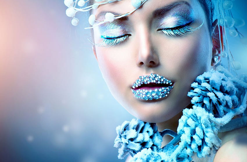 Blue winter make, big lips HD wallpaper | Pxfuel