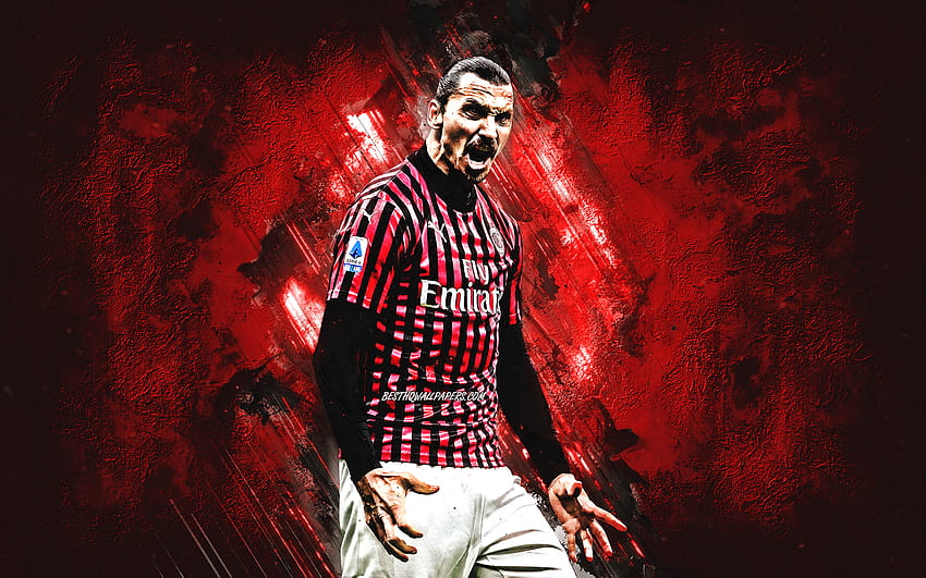 Zlatan Ibrahimovic, Swedish soccer player, AC Milan, portrait, red stone background, creative art, Serie A, Italy, football with resolution 2880x1800. High Quality, ibrahimovic 2022 HD wallpaper
