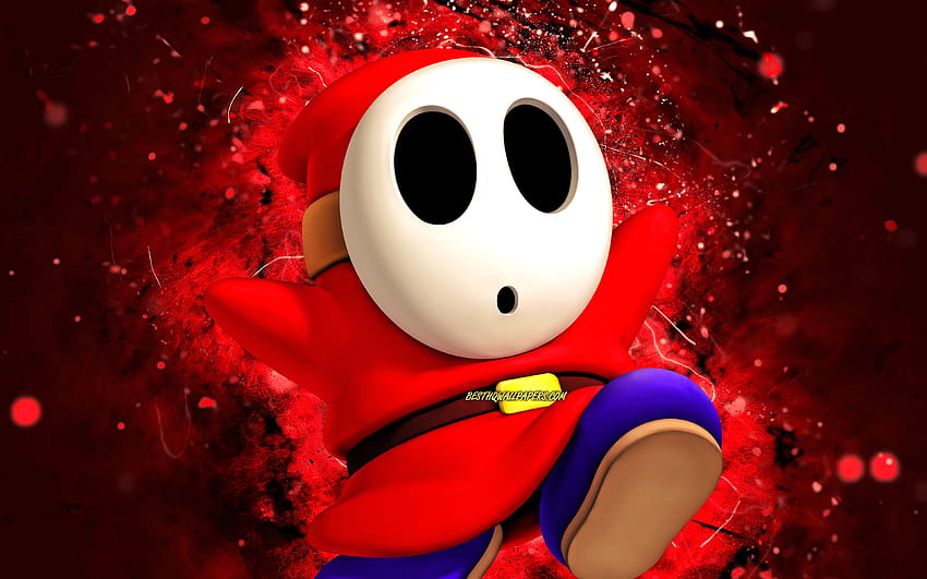 Shy Guy, ghost, red neon lights, Super Mario, creative, Super Mario characters, Super Mario Bros, Shy Guy Super Mario with resolution 3840x2400. High Quality, mario shy guy HD wallpaper