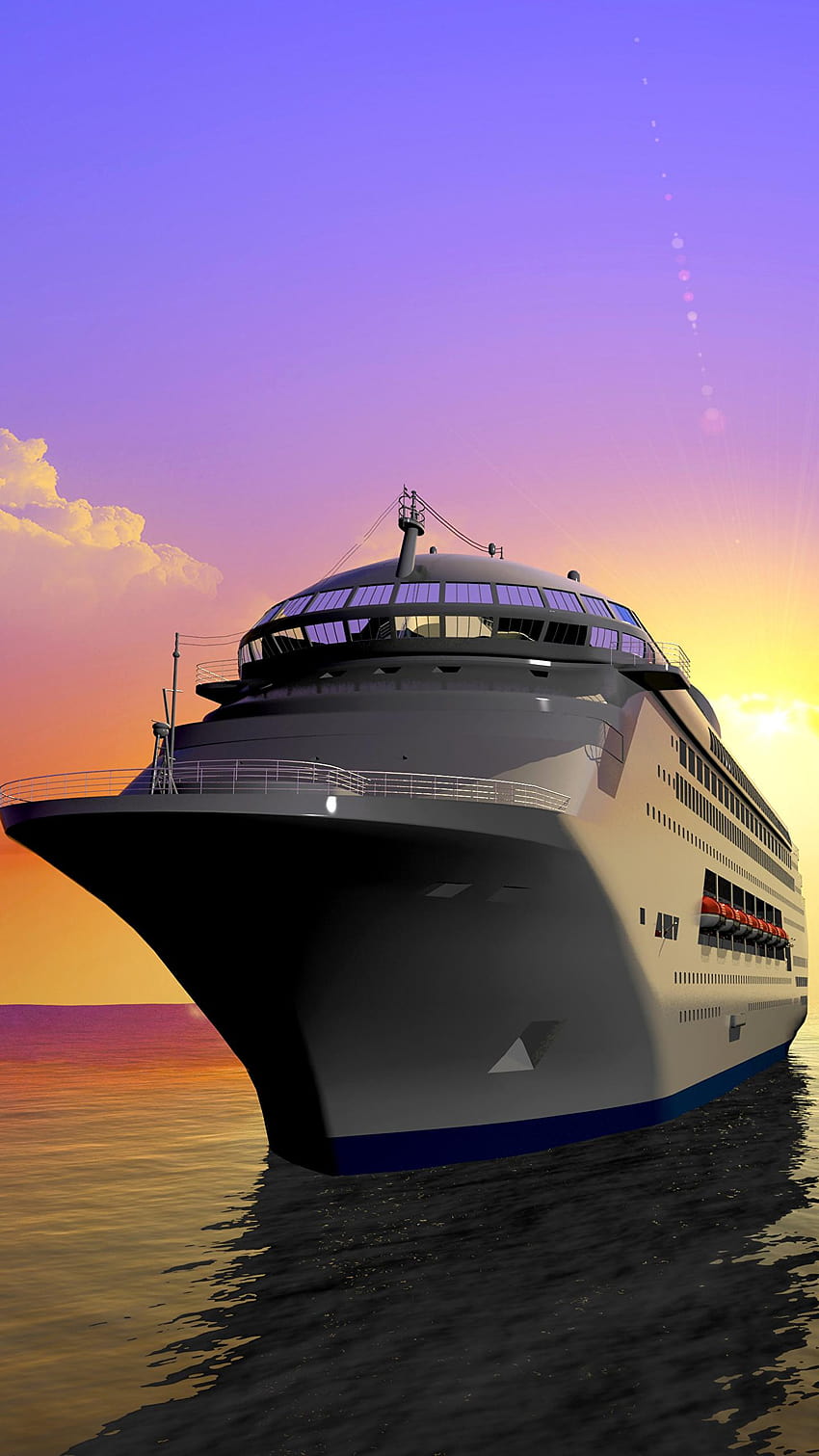 Paquebot de croisière Sea 3D Graphics Sky Ships Sunrises 1440x2560, bateau de croisière Fond d'écran de téléphone HD
