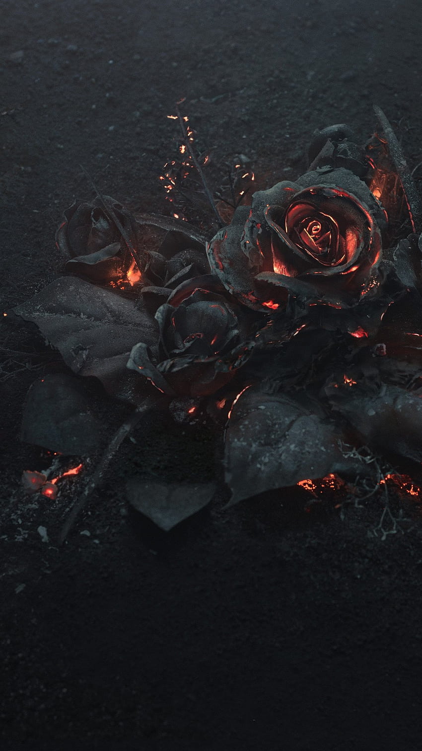 ilustrasi mawar hitam, abu, terbakar, abstrak, gelap, bunga • For You For & Mobile, mawar estetika hitam wallpaper ponsel HD
