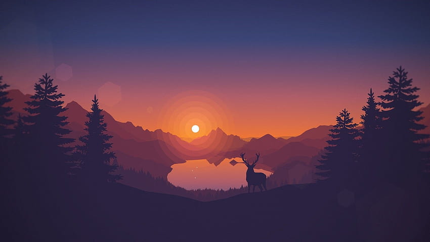 Deer For Windows · Wildes, minimalistisches Seeufer HD-Hintergrundbild