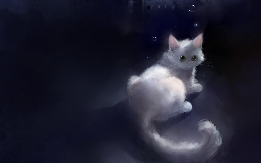 아포피스 작은 검은 고양이 수채화 삽화, 그려진 고양이 HD 월페이퍼