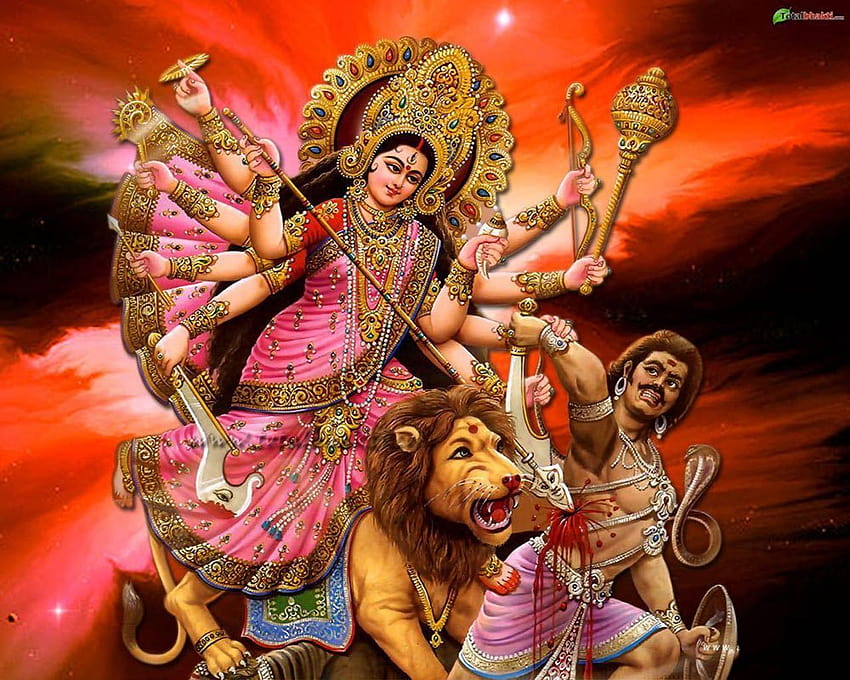durga, hindú, Maa Durga matando a Mahishasur, dios 3d de hindú durga maa fondo de pantalla