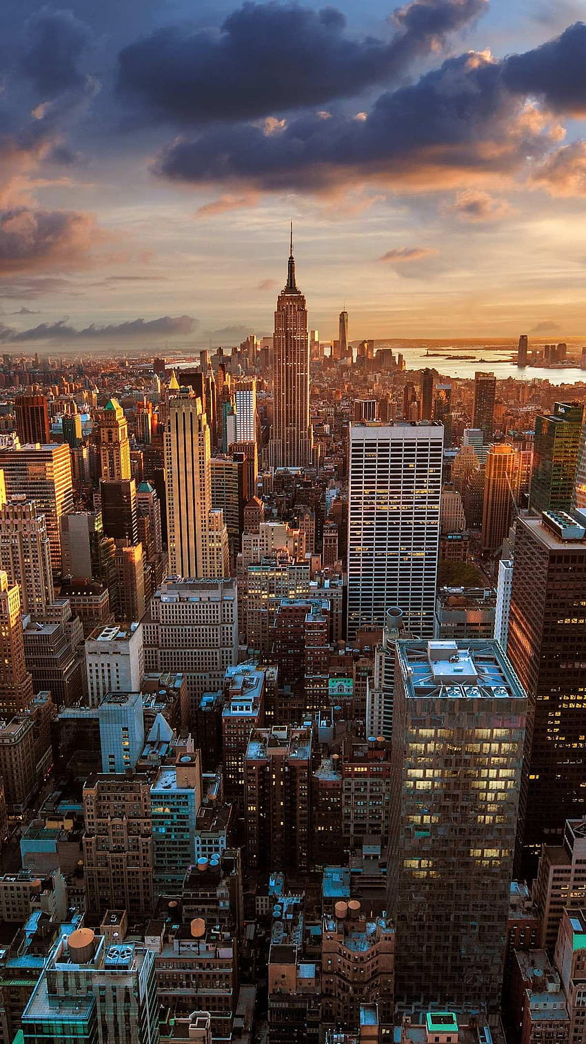 뉴욕 엠파이어 스테이트 빌딩 일몰, 일몰 건물 HD 전화 배경 화면