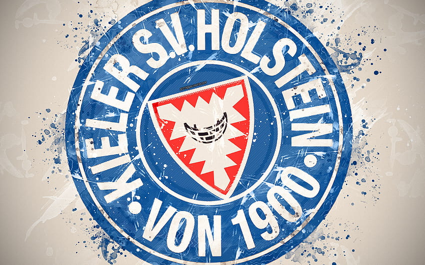 Holstein Kiel FC, seni lukis, logo, kreatif, tim sepak bola Jerman, Bundesliga 2, lambang, latar belakang putih, gaya grunge, Kiel, Jerman, sepak bola dengan resolusi 3840x2400. Kualitas tinggi Wallpaper HD