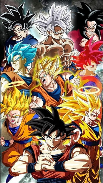 Just made this 4K Wallpaper featuring 10 Forms of Goku from DB