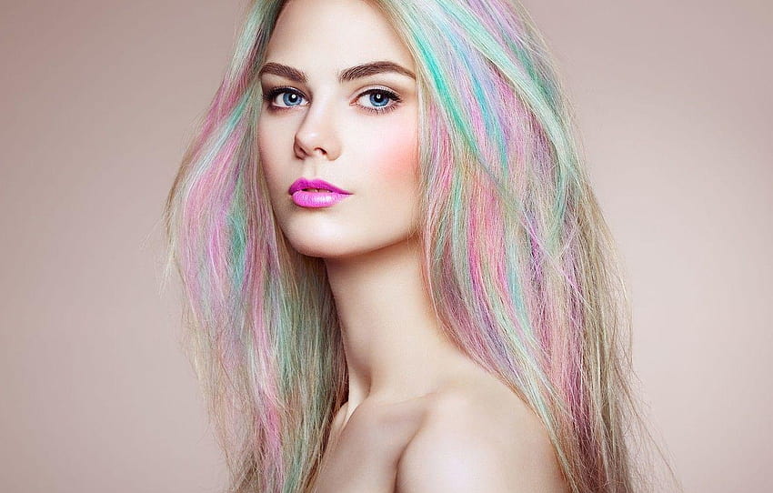 portrait, makeup, sponge, Oleg Gekman, Model Girl with, colour hair girl HD wallpaper