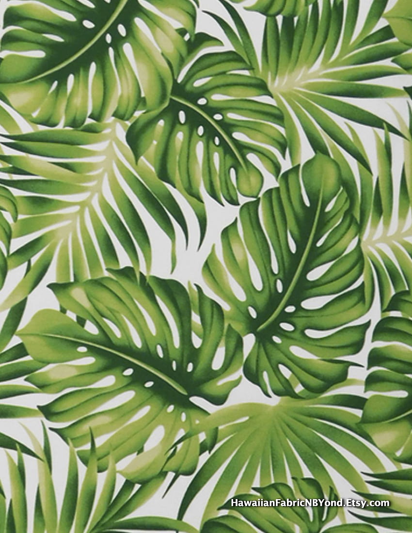 Kain tropis: daun monstera dan daun palem. Di HawaiianFabricNBYond toko di Etsy wallpaper ponsel HD