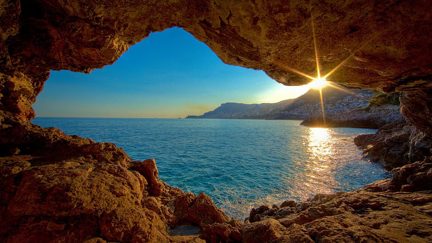 Magnífica caverna oceánica, naturaleza fondo de pantalla