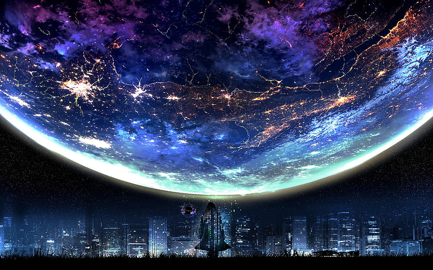 Planeta Noche Ciudad Paisaje Paisaje Anime, anime ciudad paisaje fondo de  pantalla | Pxfuel