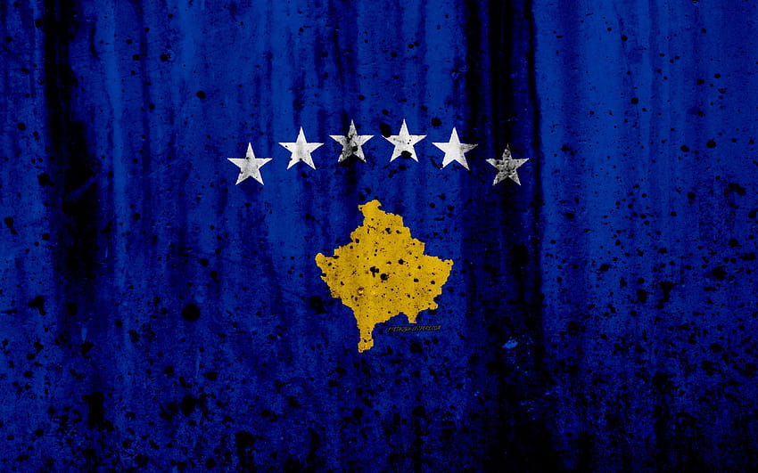 コソボの旗, グランジ, コソボの旗, ヨーロッパ 高画質の壁紙