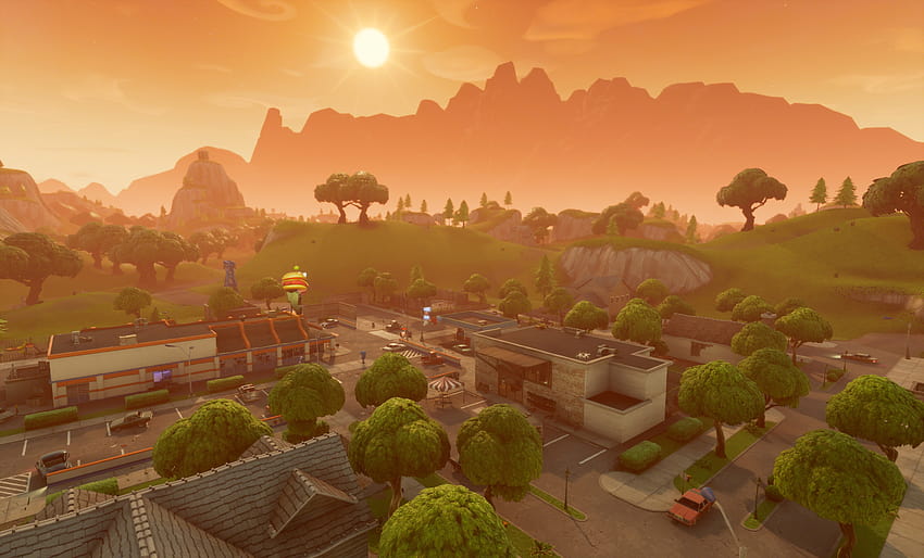 4 Tilted Towers Fortnite, retail row HD wallpaper