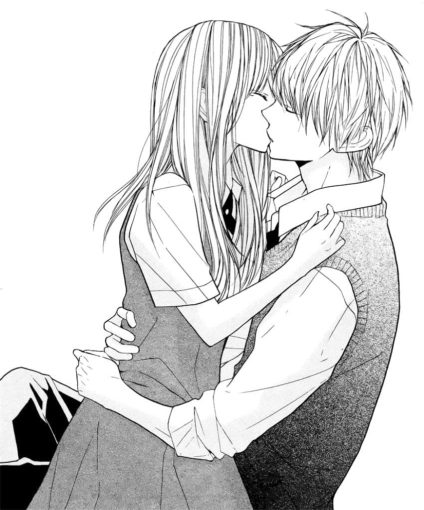 Beijando Anime Personagem Anime Casal Beijando Esboço Com Lápis Coloridos  Ilustração Stock - Ilustração de felicidade, doce: 244820258