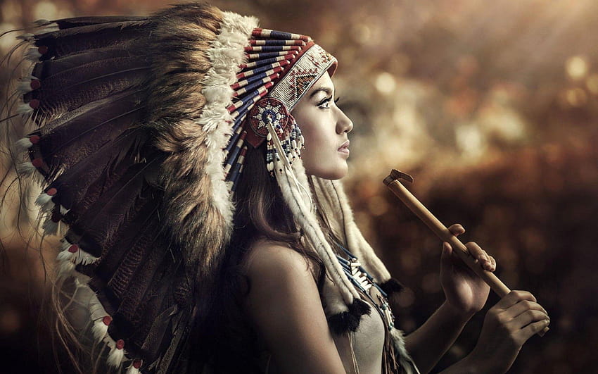 Rdzenni Amerykanie, nakrycia głowy, kobiety, profil, indiańskie dziewczyny nakrycia głowy Tapeta HD