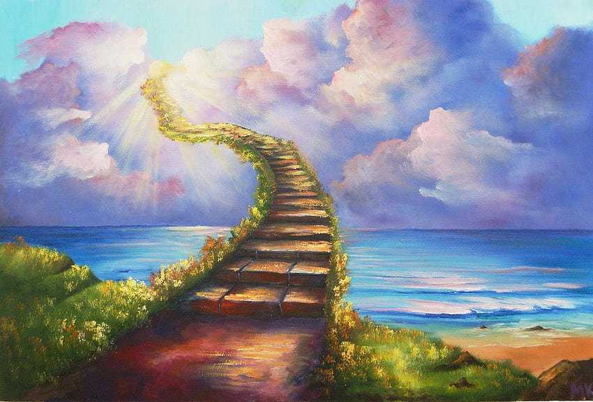 Stairway To Heaven Ocean Landscape Painting Christian fondo de pantalla