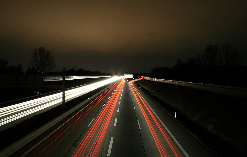 Lumières, Nuit, Autobahn , section пейзажи Fond d'écran HD