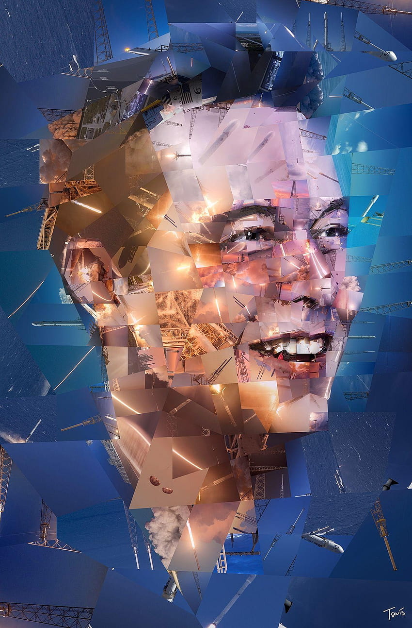Elon Musk: Człowiek od rakiety Mozaikowy portret Elona Mucka, elon musk cytuje telefon komórkowy Tapeta na telefon HD