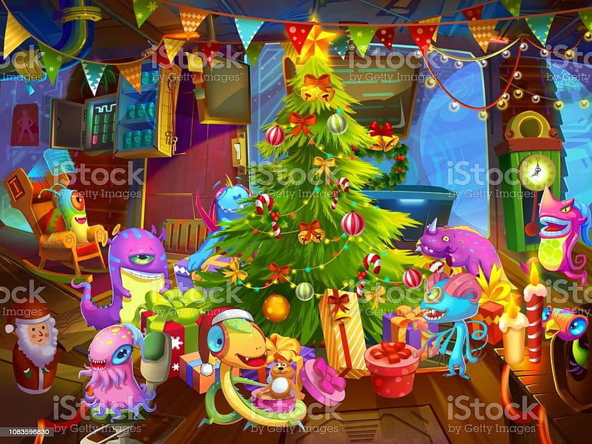 Merry Christmas And Happy New Year From Cute Alien Monsters Of Mars Greeting Card Stock Illustration HD wallpaper