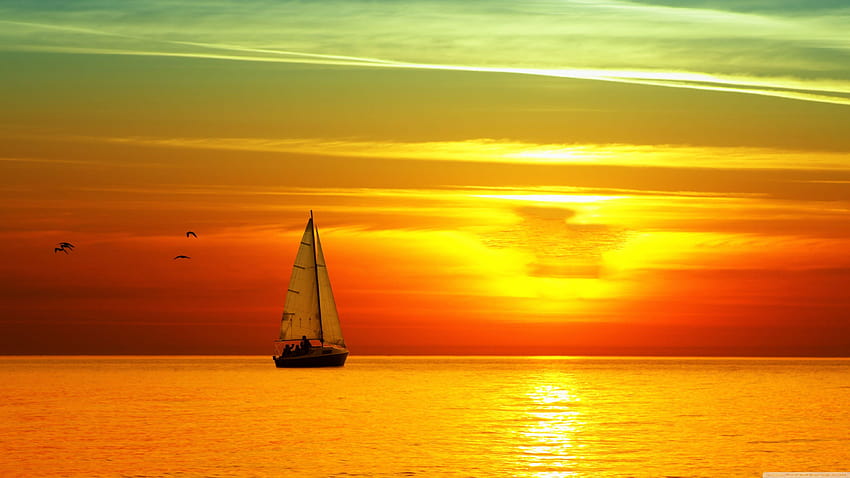Sailing Boat At Sunset ❤ for • Dual Monitor, sunset sailing HD wallpaper