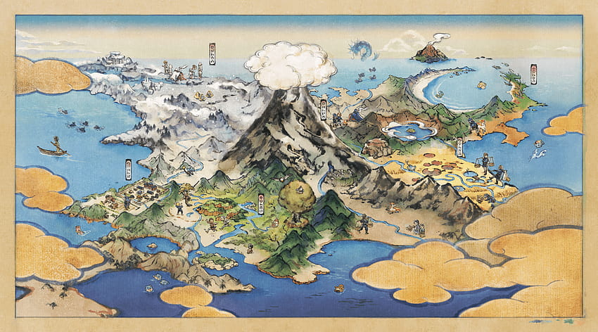 Карта на региона Хисуи, карта на покемони HD тапет