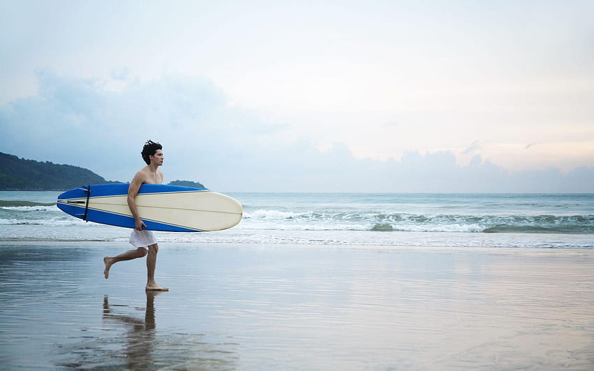 Rest board man boy beach surfer surf sand waves ocean surfing, beach surfing backgrounds HD wallpaper